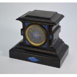 A late 19th century lapis mounted slate mantel clock, the 8-day two train movement striking the