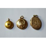 Two Victorian circular lockets - one 9ct yellow gold foliate engraved overall, one side with