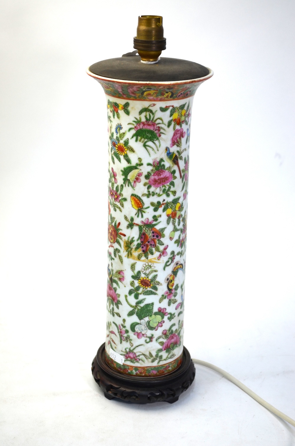 A Chinese Canton famille rose vase, mounted for electricity, overall height about 42 cm Please