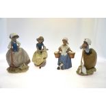 Four Lladro Gres figures:  Repose, 12169, 1986, 22 cm high;  Step Aside, 12254, 1992, 22 cm;