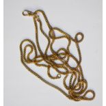 A yellow metal long box link chain with swivel bolt ring, 123.5 cm long, approx 20g