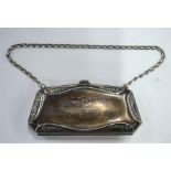 A small EPNS hand bag with chain handle; one side inscribed: 'To Sister Robinson/From The