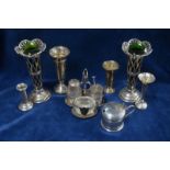 Six small silver specimen vase flutes to/w a late Victorian quatrefoil cruet stand (unmatched