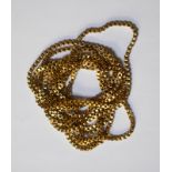 A long yellow metal box link chain necklace, stamped 9ct, approx 155 cm long, approx 50g