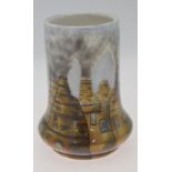A Cobridge Stoneware vase hand painted with potteries bottle kilns scene, c. 1988, 16 cm high Good