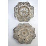 A pair of Continental filigree dishes of hexagonal form, 9.5 cm diameter