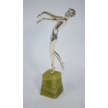 After Lorenzl, an Art Deco silver-patinated bronze figure of a nude dancing girl, on waisted onyx