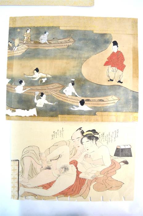 A Japanese map with extensive kanji and explicit Shunga scenes (possibly from a Yujo Hyoban-Ki), - Image 4 of 10