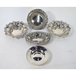 A pair of Victorian embossed and pierced circular silver bonbon dishes, Mappin & Webb, Sheffield