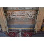 A Victorian style wrought steel framed orangery console table with glazed panel top, 106 x 28 x 94