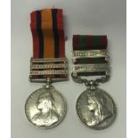 Two, India Medal 1896, two clasps Tirah 1897-98, Punjab Frontier 1897-98 and Queens South Africa