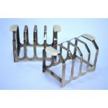 A pair of Art Deco silver four-division toast racks with ivory handles, Viners, Sheffield 1940