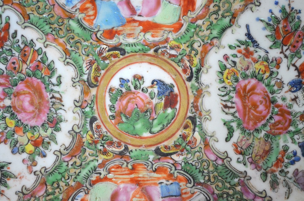 A large Canton famille rose punch bowl, decorated with typical panels depicting Natural History - Image 9 of 12