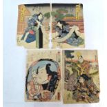 Utagawa School, a Japanese oban tate-e diptych of two Samurai holding a kakemono with sosho