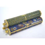 A modern, Chinese cloisonne enamel box and cover, designed as three scrolls mounted beside one