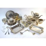 A Victorian electroplated half-reeded and engraved four-piece tea/coffee service, to/w a toast