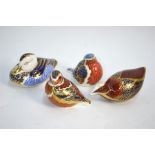 Four Royal Crown Derby Imari decorated paperweights with gold stoppers:  Robin, 1989; Duck;