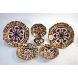 Five assorted Royal Crown Derby Imari decorated bowls, pattern 1128, comprising:  Pair of twin