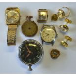 A Smith's chrome aviator's or motorist's pocket watch, the black dial with luminous hands and