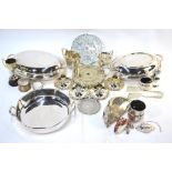 A small quantity of scrap silver, 5.3 oz, to/w a pair of oval electroplated entree dishes and covers