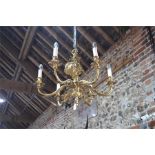 Best & Lloyd, a good quality six branch brass electrolier in the Rococo style, approx. 70 cm