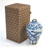 A modern Chinese blue and white meiping of octagonal form with unglazed base, decorated with a