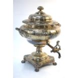 A 19th century Old Sheffield Plate samovar in the Regency manner, with floral and scroll engraving