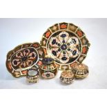 A small collection of Royal Crown Derby Imari decorated items, comprising:  Two covered trinket