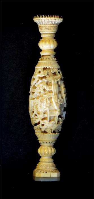 A Chinese Cantonese ivory seal with mother-of-pearl armorial stamp bearing the motto 'Non Nobis - Image 2 of 4
