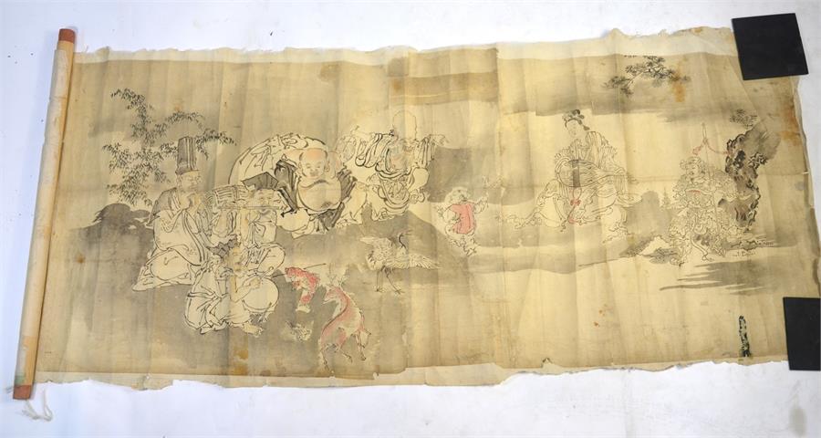 An Japanese oban diptych by Utagawa Toyokuni III depicting two characters beside a Dobin and - Image 11 of 16