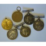 Four WWI 1914-18 British war medals to 329 Gnr. E.A. Cox R.A; 39844 Pte. E. Abraham Bedf. R; 4069