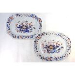 Two 19th century Spode New Stone Imari decorated meat plates, one incorporating a gravy well,