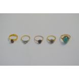 Five various rings - small brilliant cut diamond set white and yellow metal stamped 18ct, size M;
