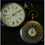 A silver half-hunter pocket watch with top-wind Waltham movement, Birmingham 1916, to/w a