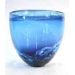 Frank Grenier - 'Deep Blue' -  glass bowl engraved in the Graal method with a flow of currents,