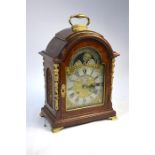 A German burr walnut bracket clock in the 18th century manner, with gilt metal mounts, gilt and