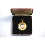 A 9ct gold half-Hunter pocket watch with Swiss 17-jewel Cyrus top-wind movement, Dennison case,