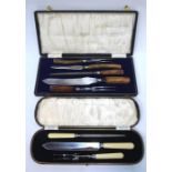 A cased five-piece carving set with antler handles, by Joseph Rodgers & Sons, Sheffield, retailed by