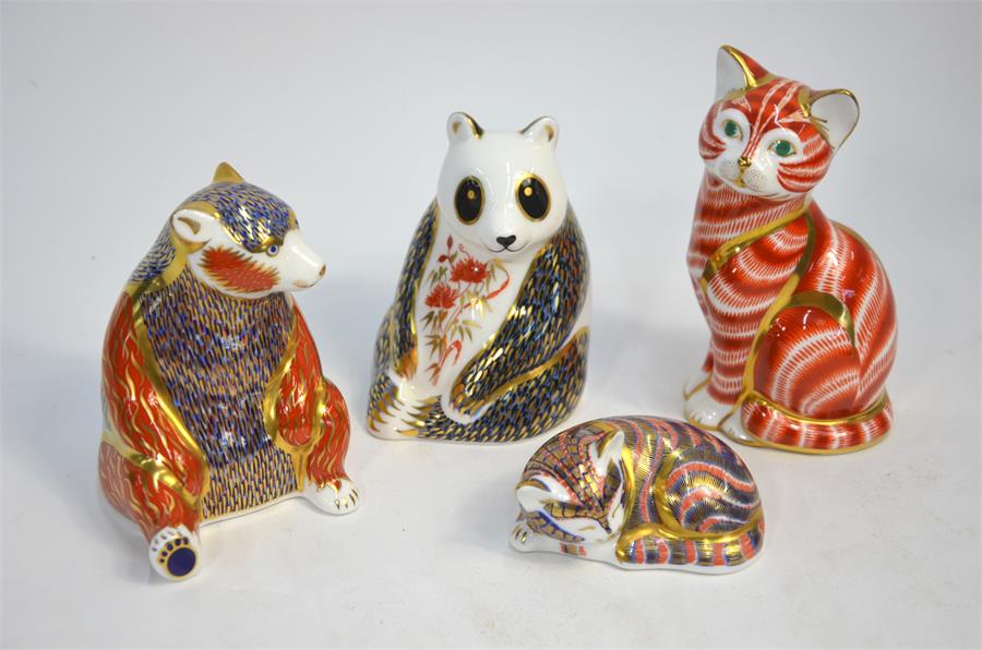 Four Royal Crown Derby Imari decorated paperweights, all gold soppers:  Seated Bear, 1995;  Panda,