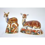 Two Royal Crown Derby Imari decorated paperweights designed for the Collector's Guild:  Seated Deer,