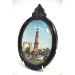 WITHDRAWN - An oval painting on ivory of Qutb al-Din's minaret, the Qutb Minar at Delhi, overall