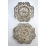 A pair of Continental filigree dishes of hexagonal form, 9.5 cm diameter, to/w an early 19th century