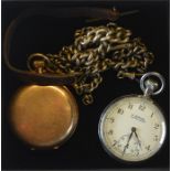 A Swiss gilt metal top-wind pocket watch with leather Albert, to/w an H. Samuel chrome Climax