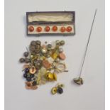 A set of six cased round cornelian buttons to/w mabe pearl hat pin and a collection of vintage and