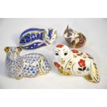 Four Royal Crown Derby Imari decorated paperweights:  Seal;  Ram, 1994 and Fox, all gold stoppers