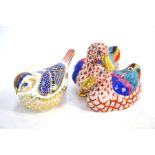 Herend porcelain model of entwined ducks, 7 cm high to/w a Royal Crown Derby Imari decorated