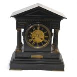 A good late 19th century French bronze mounted slate mantel clock of classical architectural form,