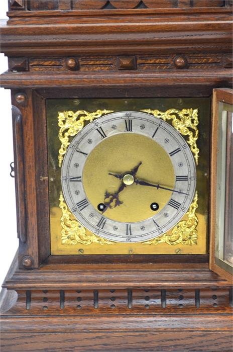 A 19th century oak German carved oak bracket clock by Winterhalder and Hofmeier, eight-day movement, - Image 12 of 12