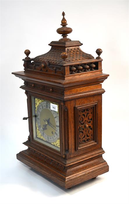 A 19th century oak German carved oak bracket clock by Winterhalder and Hofmeier, eight-day movement, - Image 3 of 12