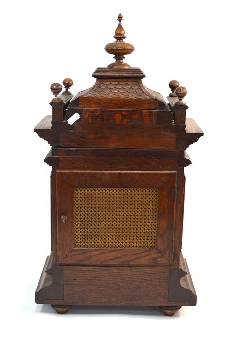 A 19th century oak German carved oak bracket clock by Winterhalder and Hofmeier, eight-day movement, - Image 4 of 12